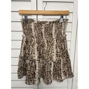 Storia Animal Print Snakeskin Smocked Tiered Ruffle Mini Skirt Size Small NWT